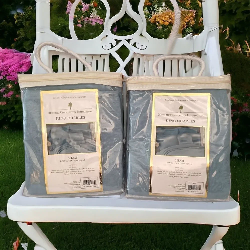 2 Historic Charleston Foundation Pillow Shams Quilted King‎ Size King Charles